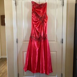 Glamorous Strapless Beaded Satin Evening Gown